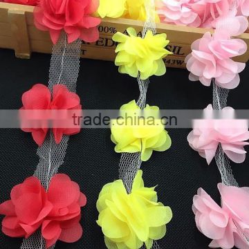 handmade multicolor chiffon tulle flower wholesale chiffon fabric flowers for girl dresses or wedding decoration