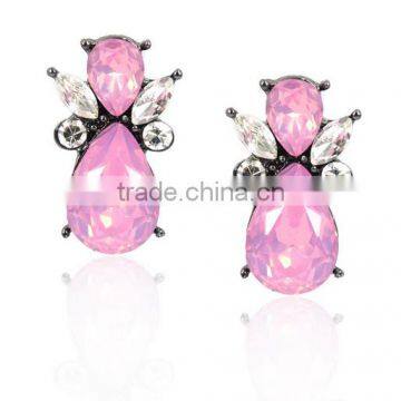 USA& European style pink crystal stud earrings luxury rhinestone pink stud earrings for Valentine's gifts 2017