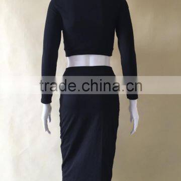 MGOO OEM/ODM Supplier Maded Two Piece Set Women Bodycon Dress Black Long Sleeve Clothing Shealth Prom Dress Z572 photo-6