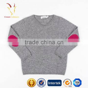 Grey Quality Cashmere Crew Neck Hand Knit Kids Sweaters photo-2