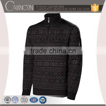 100% Wool Long Sleeve Jacquard Winter Sweater Quarter Zip Pullover for Mens photo-2