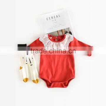 S60658B 2017 Summer Fashion Girl Baby Tassel Big Leaf Collar Triangle Climbing Cotton Clothes Newborn Kids Suit photo-2