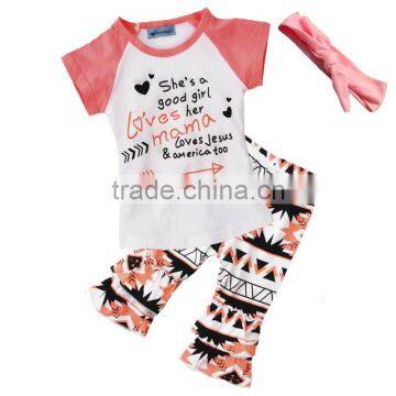 Wholesale 3 pieces girl kids clothes sets w/ headband