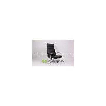 Swivel Black Full Leather Relax Modern Office Chairs With Armrest , High Back