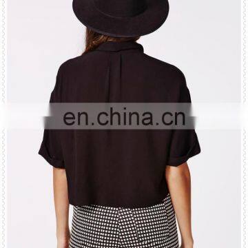 New Fashion Ladies Plain Black Cropped Blouse Simple Designs photo-5