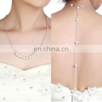 Wedding Bridal Jewelry Pearl Long Tassel Drop Back Chain Backdrop Necklace