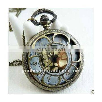 W68 Wholesale Antique Brass Bronze Pocket Watch Chain Charm Pendant Watch Necklace Nickel Free Lead Free