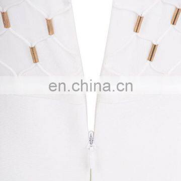 Women's Elegant Long Sleeve High Neck Studded Bandage Party Dresses photo-5