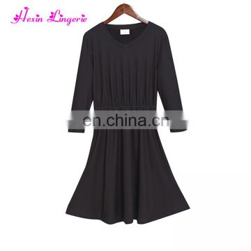 2017 New Design Women V Neck Black Loose Soft Ladies Dresses