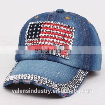 Jean Snapback Hat Cap Baseball Hat Cap Women Bling Hats Retro Distressed Crystal Blue Denim Men Hat Cap photo-4