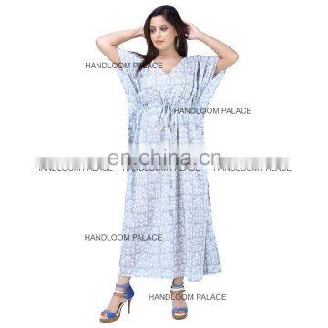 White colored kaftan dress printed indian kaftan new design long stylish maxi dresses Tunic