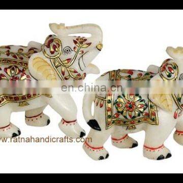 Marble Handicrafts Elephant Statue Pair