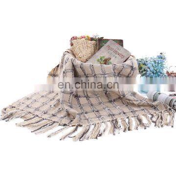 100%Acrylic Thick Beige Woven Check Pattern South Korean Style Blanket photo-6