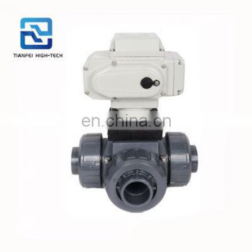 on-off type 220v dn32 dn40 UPVC CTB three way 3 way motorized pvc ball valve