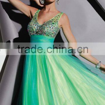 Hot Sale Elegant and Beautiful Organza Prom Dress With Colorful Beading and Tank High Quality V-Neck A-Line Prom Dress photo-3