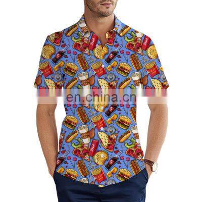 2021 New Style Custom Hot Sale Hamburger  Printed Cheap Hawaiian Shirt Men