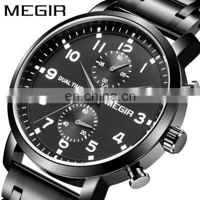 MEGIR 2160G Men Quartz Wristwatch Waterproof Business Multifunctional Stainless Steel Mans Watches