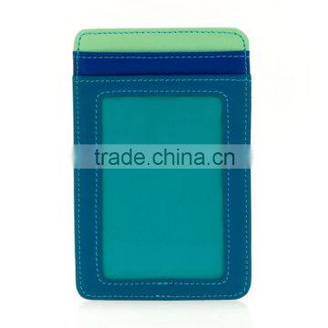 Vertically Genuine Leather Transparent Window Colorful ID Credit Card Holder or Business Name Card Case Pocket Wallet photo-4