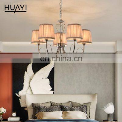 HUAYI American Modern Simple Silver Restaurant Chandelier Bedroom Living Room Pendant Lamp