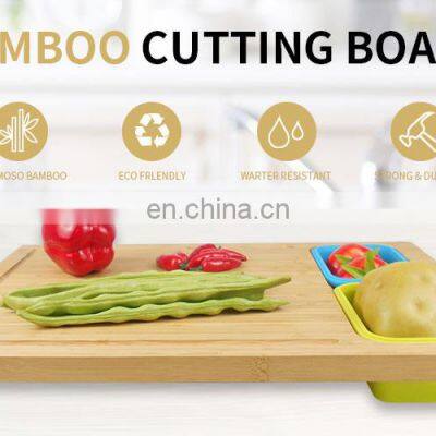 Bamboo Cutting Board With 4 Collapsible Silicone Food Storage Containers photo-3