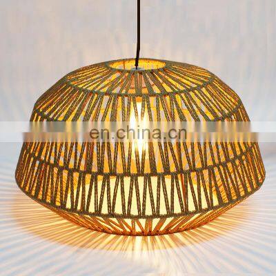 Round Paper Rope Lamp Shade Lantern Woven Rattan Bamboo Pendant Light Handmade Bamboo Lampshade photo-2