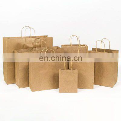 Wholesale Eco Friendly Bread Coffee Gift Packing Bags Stand Up Pouch Shopping Custom Logo Brown Kraft Paper Bag With Handles