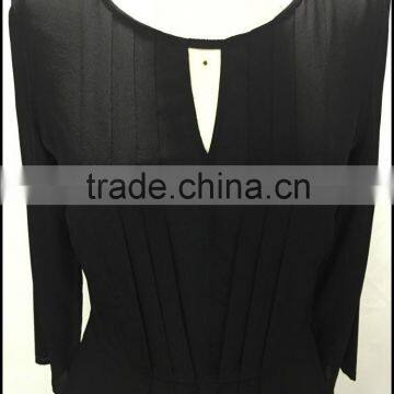 Middle Aged Women Black Silk Fold Blouse photo-6