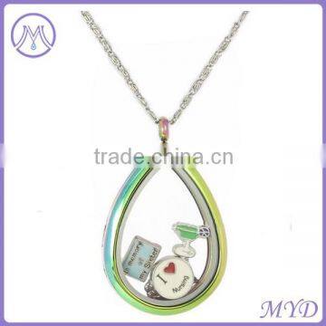 304L Stainless Steel Rainbow Color Opal Locket Pendant Necklace