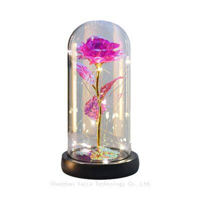 Hot Selling LED Light Decorative Rose in Glass Dome for Mother's Day Gifts Weddings Wholesale Supply