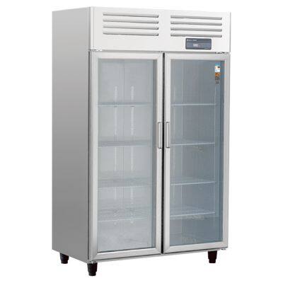 Refrigerador de doble puerta de cristal. Refrigerador vertical de doble gran puerta de cristal de estilo europeo para bebidas, cerveza y leche