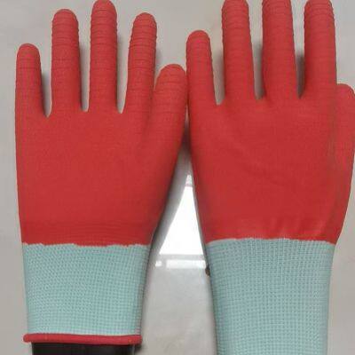 White Polyester Thread 13 Gauge Knitted Red Sea Wave Wrinkled Latex Hand Full Coated Safety Work Gloves photo-2
