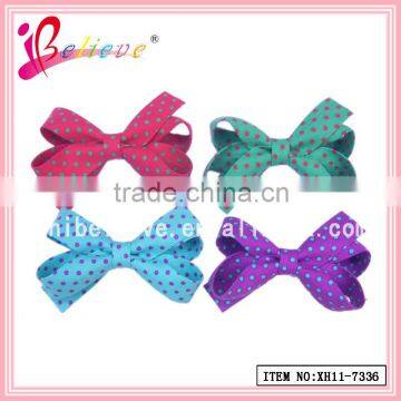 Dot pattern ribbon girls hairgrips cotton material cheap hair barrettes