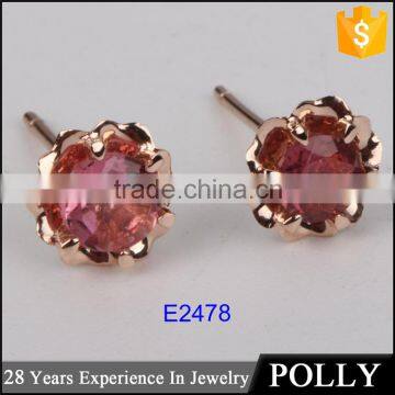 Fashion Rose Gold Plated Beatiful Flower Red Zircon 925 Silver Stud Earring Jewellery photo-2