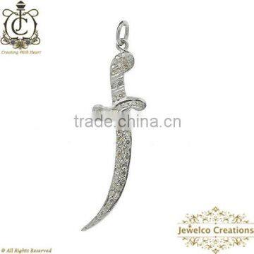 Pave Diamond Silver Knife Charm, Diamond Charm Pendant, Silver Pendant Jewelry, Fashion Knife Charm Pendant Jewelry Manufacturer