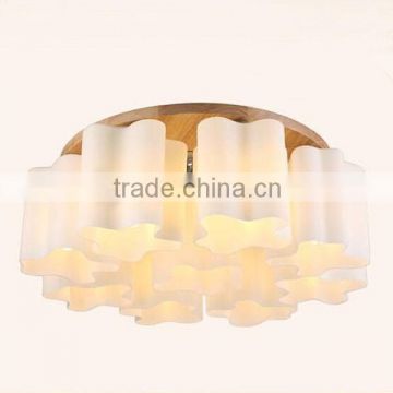 E27 metals+oak+glass LEd ceiling light