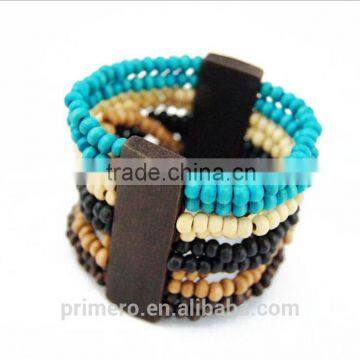 New Designer Bohemia Wood Boho Beads Bracelet Beaded Multilayer Stretch Bangles photo-2