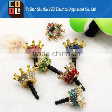 New Rhinestone Crown Phone Dust Plug Universal Earphone Jack Plug 3.5mm Ear Cap Cell Phone Pluggy for iPhone Samsung