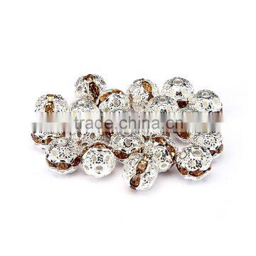 Nice 8mm Topaz Color Metal Style #1 Caystal Rhiestone Ball Shape Spacer Beads Silver Plated 20pcs Per Bag