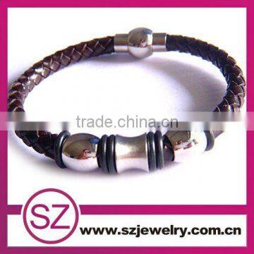 PUC0064 wholesale braided leather bracelet with magnetic clasp