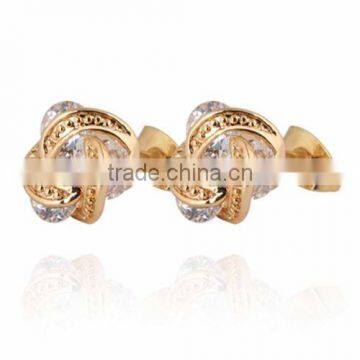 Cheap Fashion Jewelry YiWu Factory Stylish Gold Plated Twisted Zircon Stud Earrings Anniversary Gift