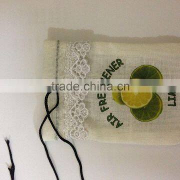 Printed Muslin bag , Drawstring bag , Macrame Drawstring bag