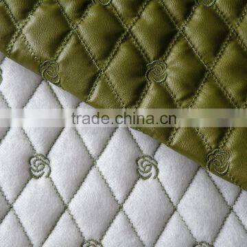 Diamond PU leather embroidered quilting fabric for bags