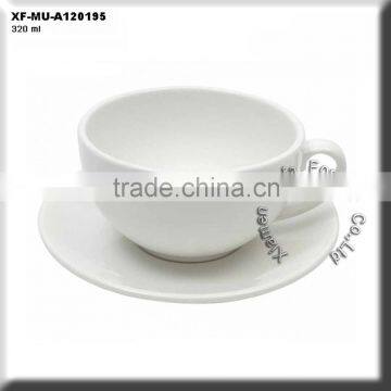 320ml white porcelain glazed cup and saucer