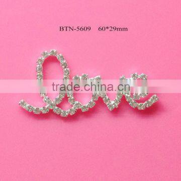 Hot selling factory price 60*29mm letter love rhinestone button in stock (btn-5609)