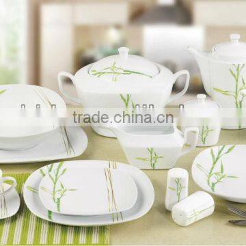 Poland popular bamboo design 73pcs square porcelain dinner set