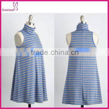 High neck sleeveless blue and grey stripe fashion womens top