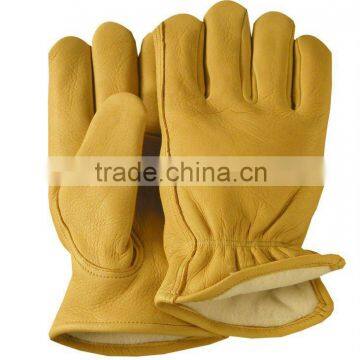 Hiqh Quality Yellow Leather Driving Gloves Fleece Lined