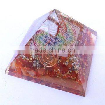 Manufacturer Of Flower Of Life Carnelian Stone Pyramid With Crystal Point