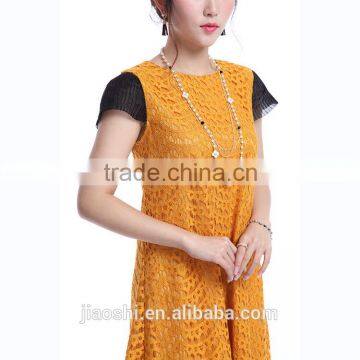 Summer European Style Custom Solid Color Cheap New Fashion Chiffon Maxi Dresses With Lace photo-5