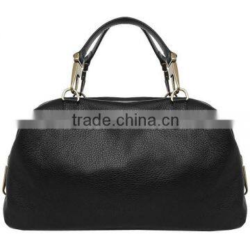 2016 Fashion black Genuine leathe lady large zippered tote bag blank with light gold metal MD5-084